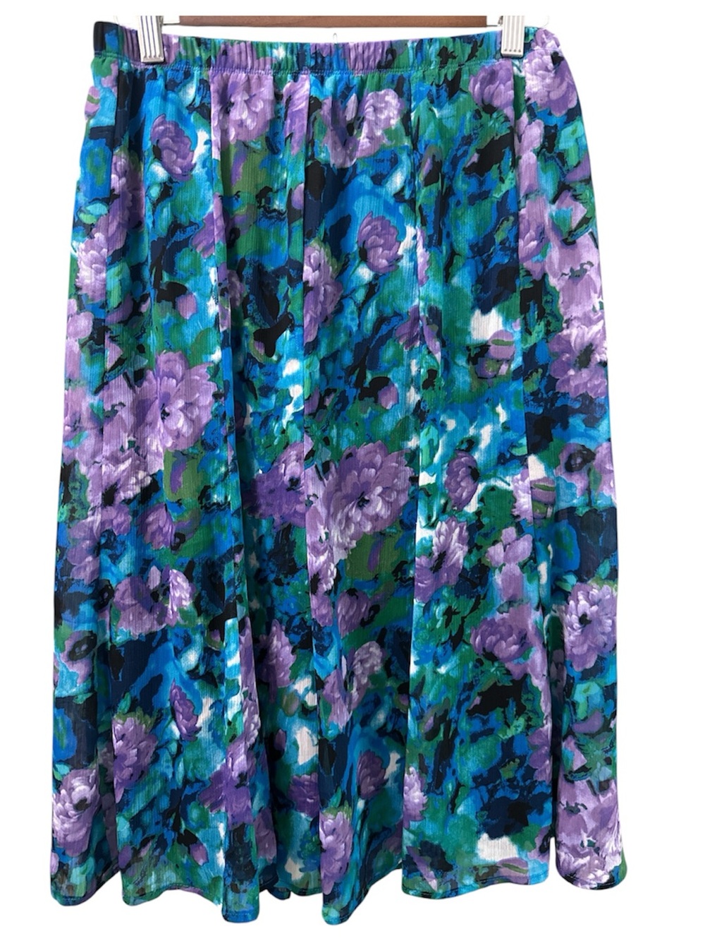 Notations Teal, Purple & Green Floral Pleated Midi Skirt S
